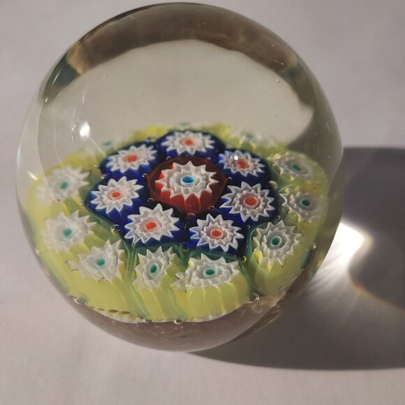 Paperweight 1930GLOWS Millefiori Gold Glitter Yellow, Cobalt, Red Canes Egg dome - Picture 7 of 13